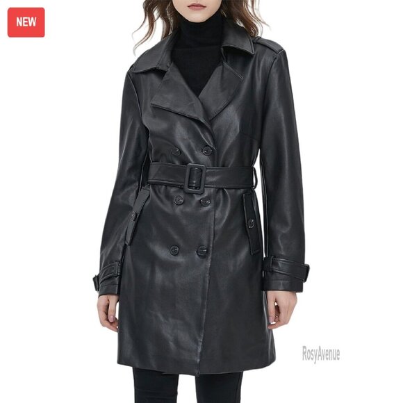 Jackets & Blazers - Waterproof PU Faux Leather Blazer Jacket, Double-Breasted Button Front